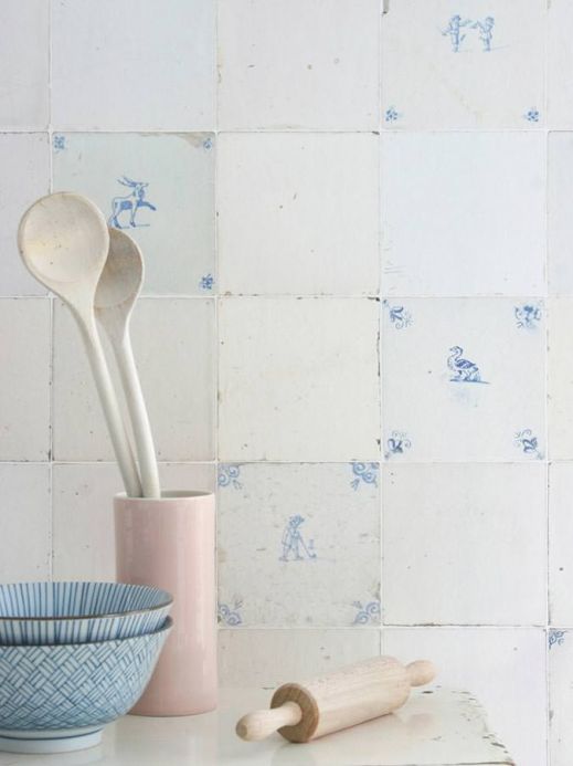 Designer Wallpaper Tiles pale blue Room View