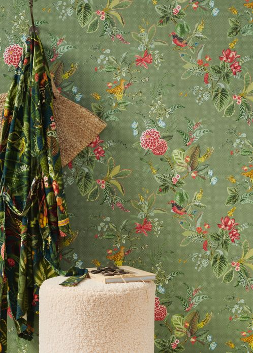Bird Wallpaper Wallpaper Sylvania pale green Room View