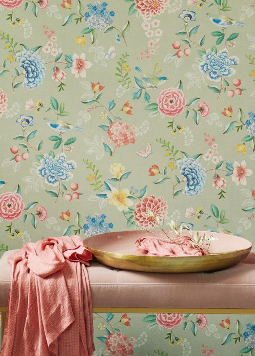 Floral Wallpaper Wallpaper Vanity pastel green Room View