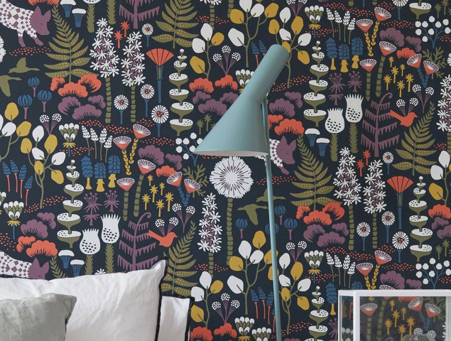 Floral Wallpaper Wallpaper Eurissa anthracite grey Room View