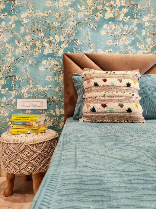 Bedroom Wallpaper Wallpaper VanGogh Blossom turquoise Room View