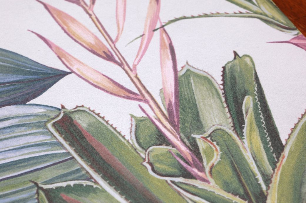 Tapeten mit Blättern und Laub Tapete Palmarosa Weiss Detailansicht