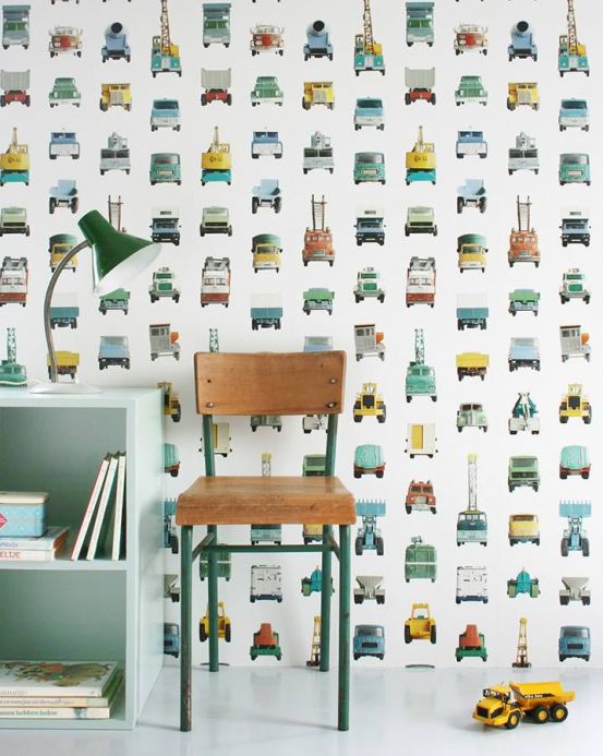 Studio Ditte Wallpaper Wallpaper Work Vehicles turquoise Room View