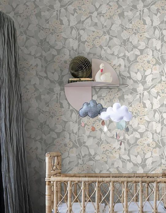 Floral Wallpaper Wallpaper Hedera light grey Room View