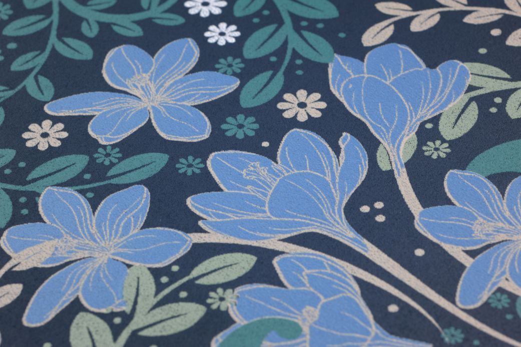 Papel de parede floral Papel de parede Kristina azul brilhante Ver detalhe
