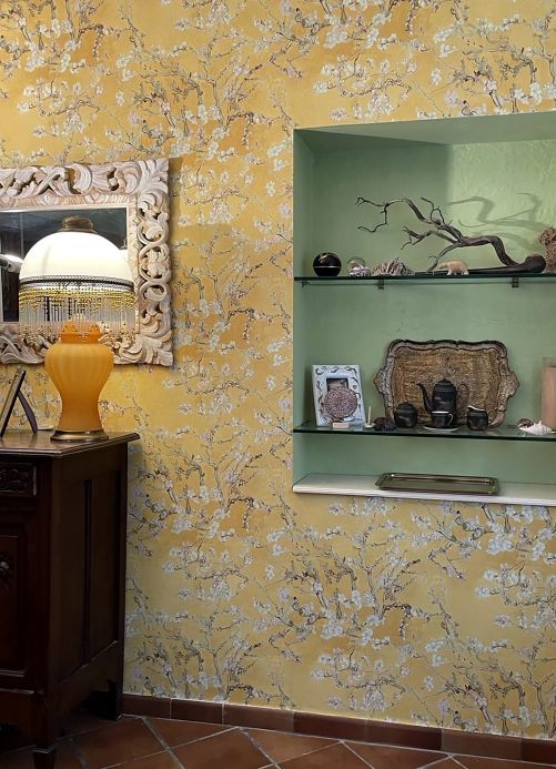 Bedroom Wallpaper Wallpaper VanGogh Blossom ochre yellow Room View