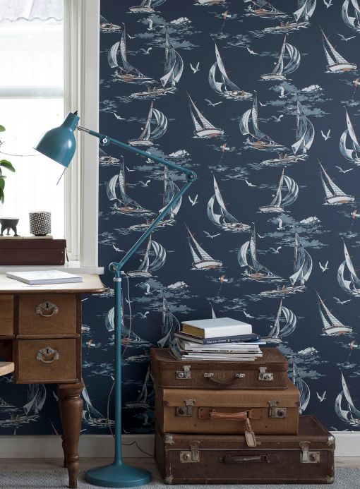 Maritime Wallpaper Wallpaper Neptunus dark blue Room View