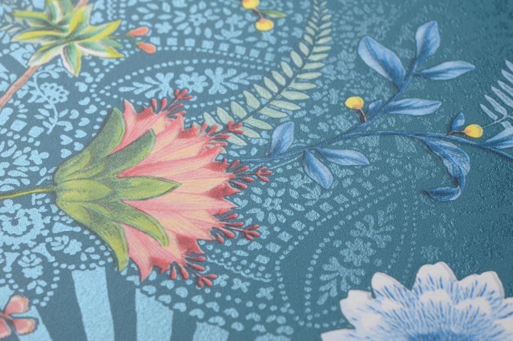 Carta da parati floreale Carta da parati Pomona blu acqua Visuale dettaglio