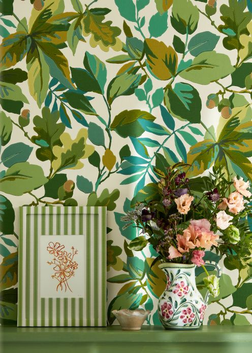 Leaf and Foliage Wallpaper Wallpaper Marte shades of green Room View