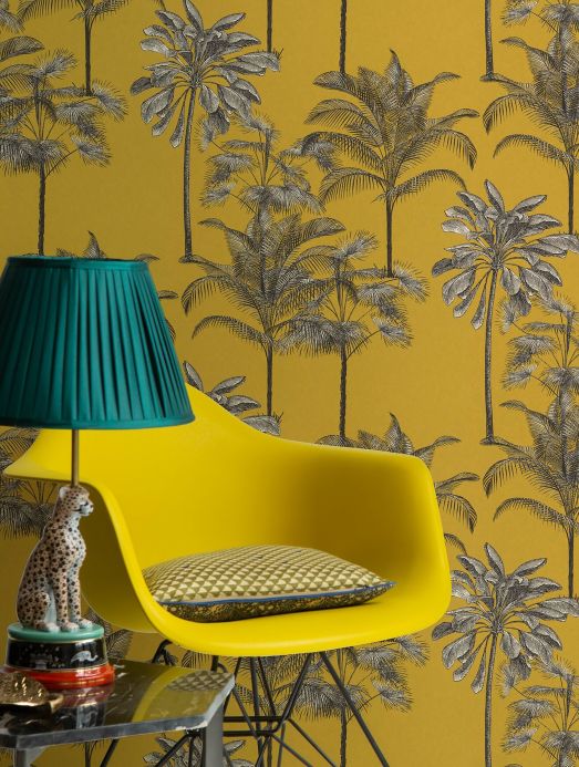 Botanical Wallpaper Wallpaper Palmier Imperial honey yellow Room View