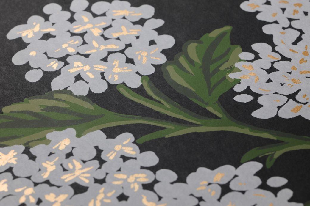 Papel de parede floral Papel de parede Hydrangea preto Ver detalhe