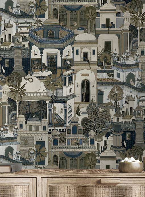 Orientalische Tapeten Tapete Casablanca Khakigrau Raumansicht