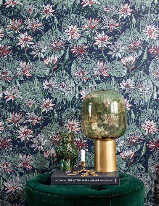 Papel de parede floral Papel de parede Yvette turquesa pastel Ver quarto