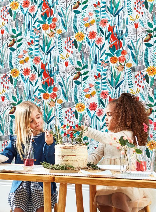 Papel de parede floral Papel de parede Margo turquesa menta Ver ambiente
