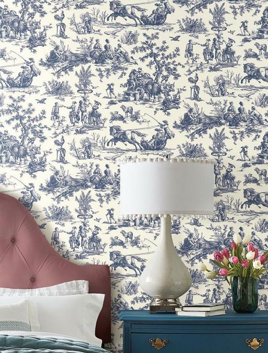 Paper-based Wallpaper Wallpaper Toile de Jouy blue Room View
