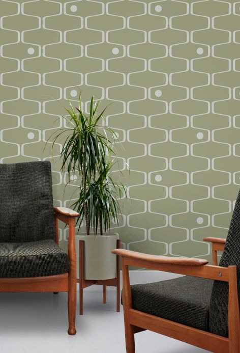 Geometric Wallpaper Wallpaper Nirvanus light olive green Room View