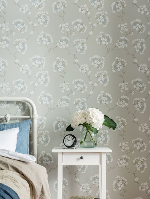 Papel pintado floral Papel pintado Larina gris sedoso Ver habitación