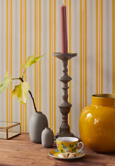 Striped Wallpaper Wallpaper Stellar honey yellow Room View