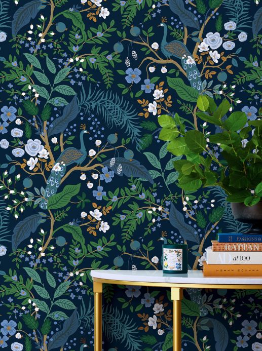 New arrivals! Self-adhesive wallpaper Peacock Tree black blue Room View