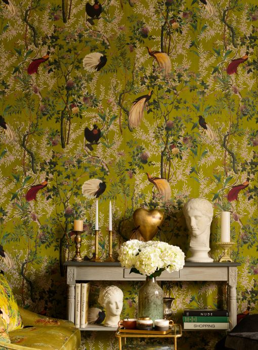 Bird Wallpaper Wall mural Royal Garden curry yellow Room View