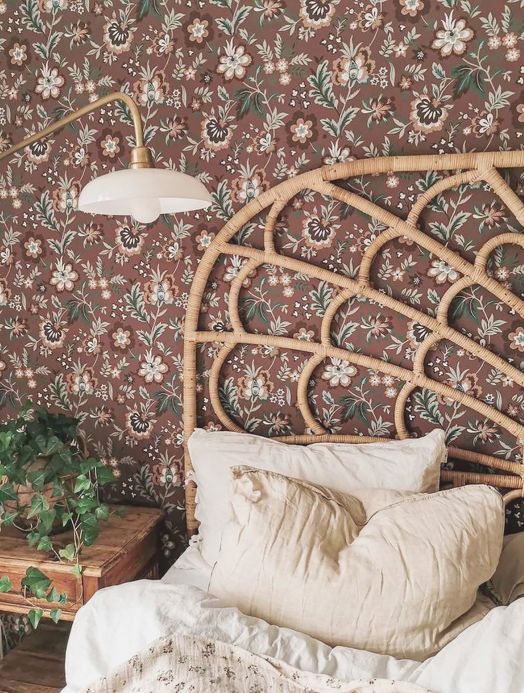 Floral Wallpaper Wallpaper Judica brown Room View