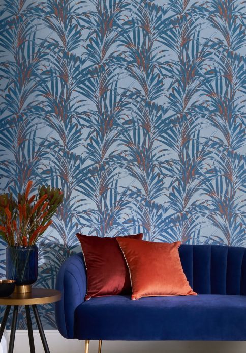 Papel de parede botânico Papel de parede Palmetto azul brilhante Ver ambiente