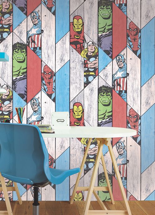 Paper-based Wallpaper Wallpaper Marvel Wood multi-coloured Room View