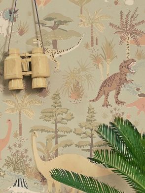Wallpaper Dinosaur Vibes light olive grey Raumansicht