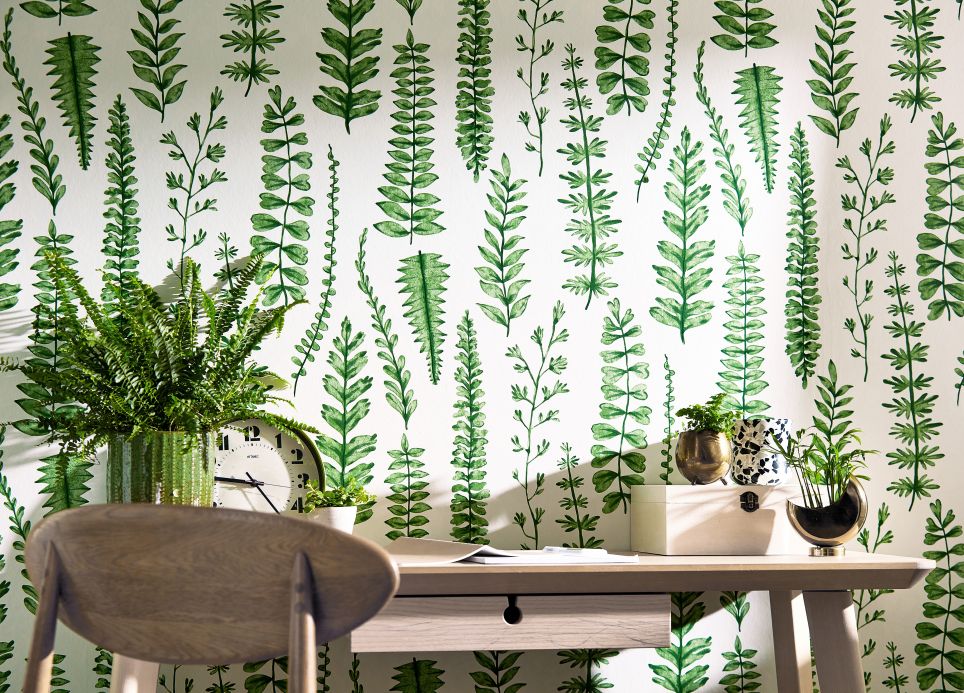 Papel de parede botânico Papel de parede Tenali tons de verde Ver ambiente