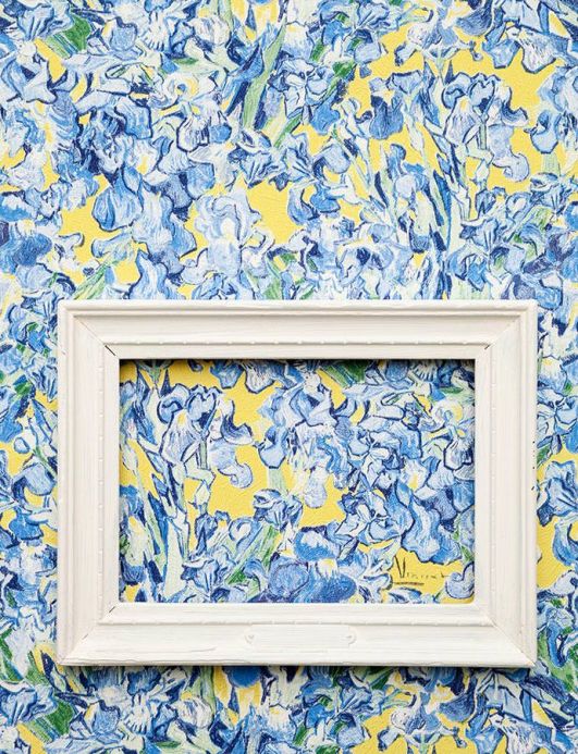 Papel pintado floral Papel pintado VanGogh Irisis azul luminoso Ver habitación