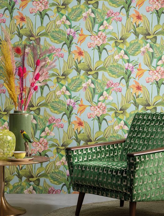 Papel pintado floral Papel pintado Marianne tonos de verde Ver habitación