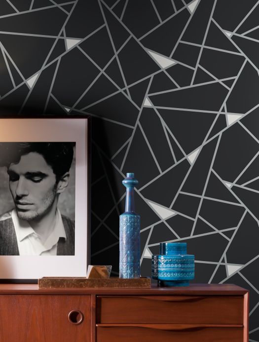 Geometric Wallpaper Wallpaper Sohar black Room View