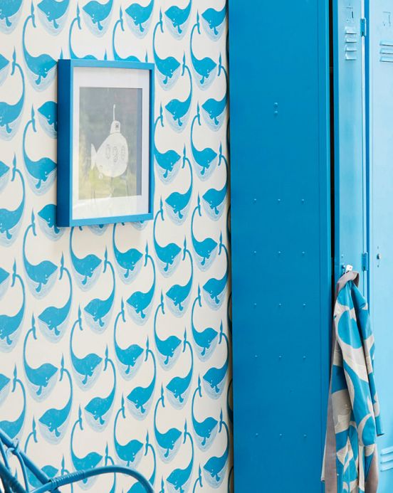 Animal Wallpaper Wallpaper Moby Dick capri blue Room View