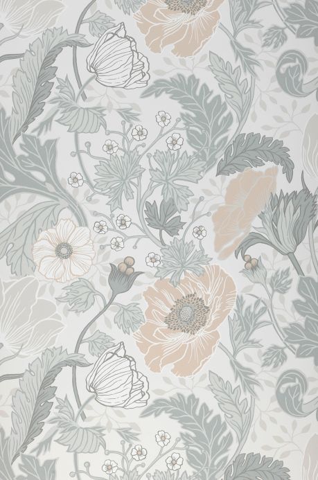 Papel de parede floral Papel de parede Soria branco acinzentado Largura do rolo
