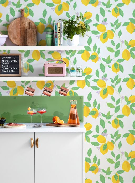 Fruit Wallpaper Wallpaper Lemon Lace yellow Room View