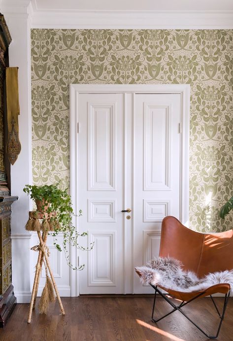 Papel pintado de hojas y follaje Papel pintado Oskari blanco crema Ver habitación