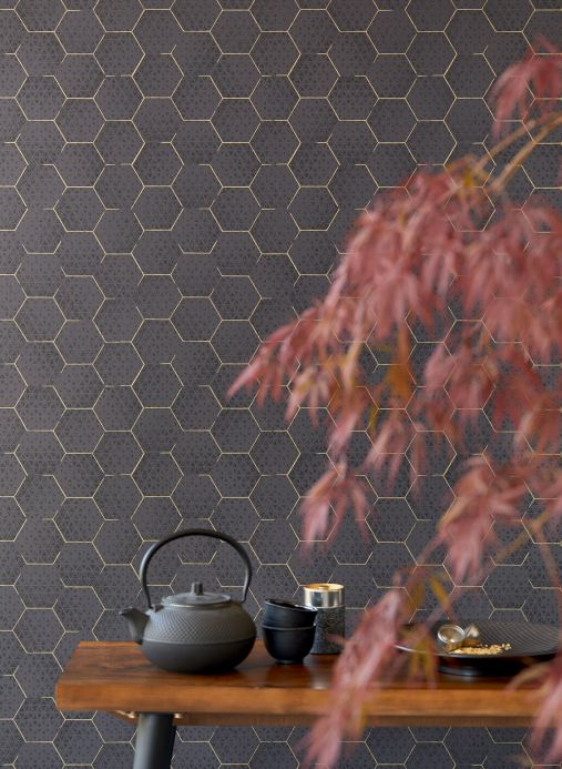 Oriental Wallpaper Wallpaper Hadeggo black grey Room View