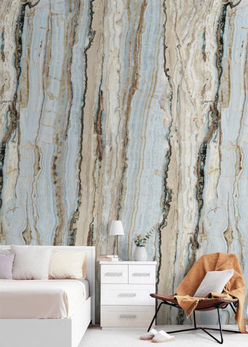 Stone Wallpaper Wall mural Vertical Marble turquoise blue Room View