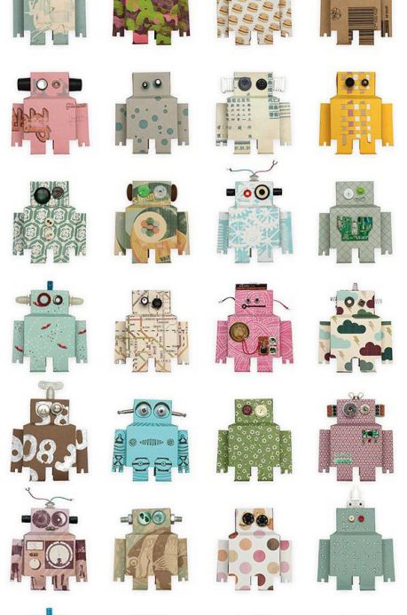 Carta da parati Studio Ditte Carta da parati Robot multicolore Larghezza rotolo