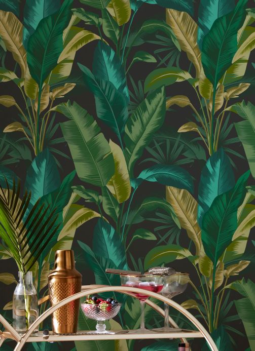 Papel pintado de hojas y follaje Papel pintado Aruba antracita Ver habitación