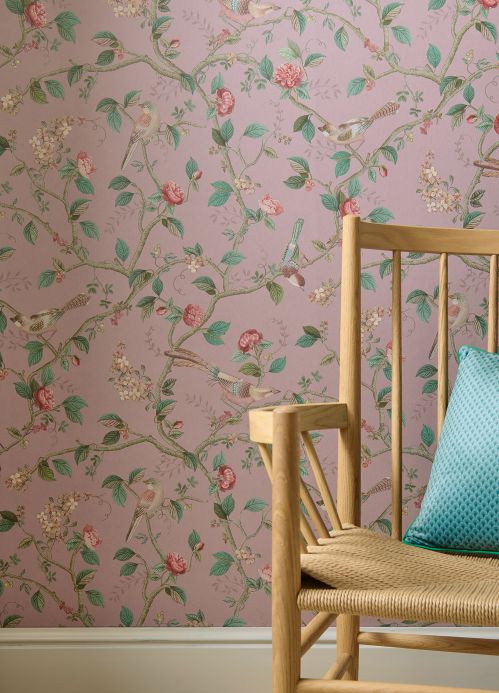 Bird Wallpaper Wallpaper Floribunda pastel violet Room View