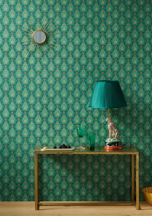 Papel pintado oriental Papel pintado Imaginarium verde oscuro Ver habitación