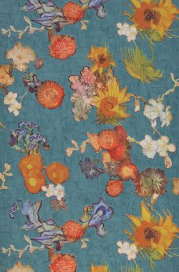 Wallpaper VanGogh Flowers turquoise blue Bahnbreite