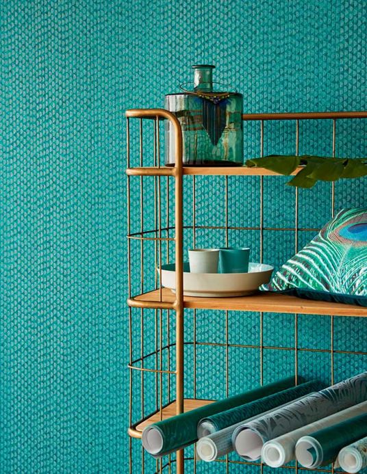 Archiv Wallpaper Kelem turquoise blue Room View
