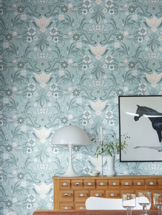 Wallpaper Wallpaper Sanna pastel turquoise Room View