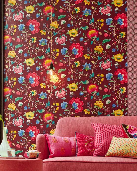 Floral Wallpaper Wallpaper Belisama wine red Room View