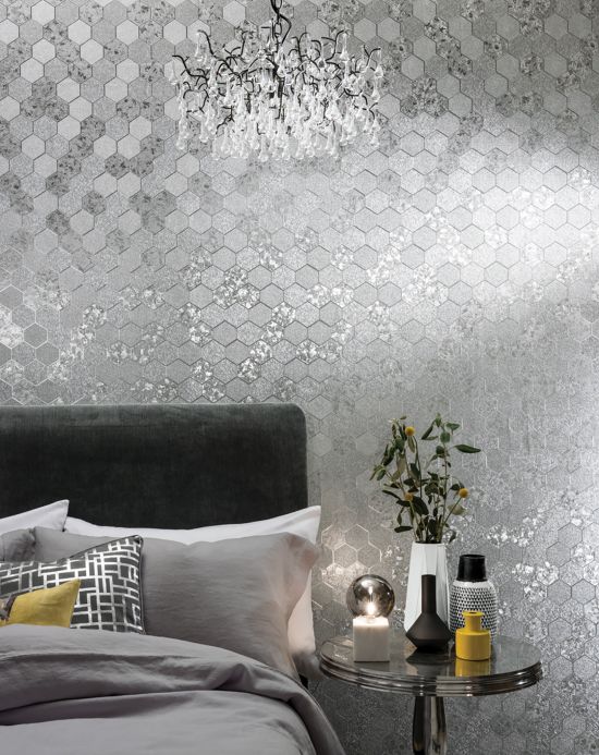 Geometric Wallpaper Wallpaper Hexagono silver Room View