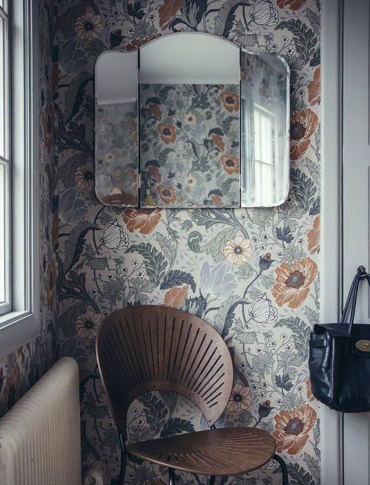 Papel pintado floral Papel pintado Soria gris musgo claro Ver habitación