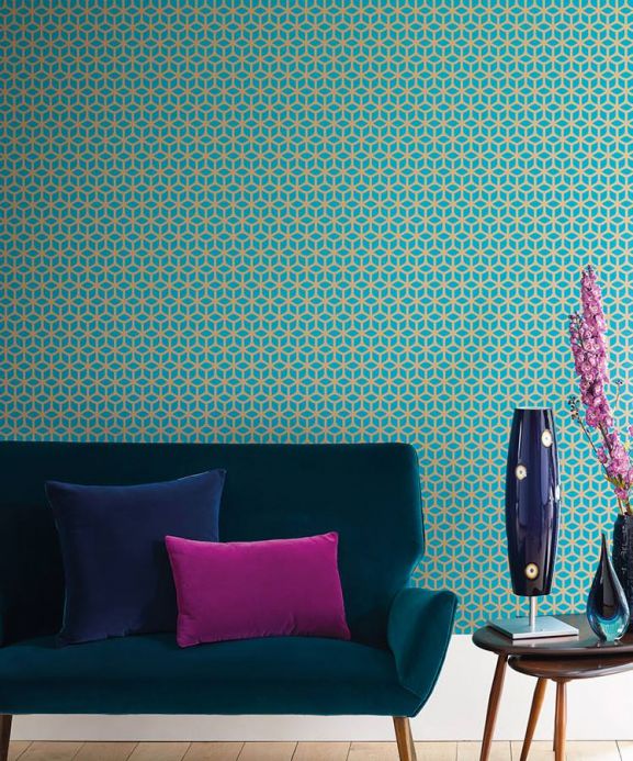 Geometric Wallpaper Wallpaper Zelor turquoise blue Room View