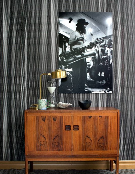 Archiv Wallpaper Dots and Stripes black grey Room View